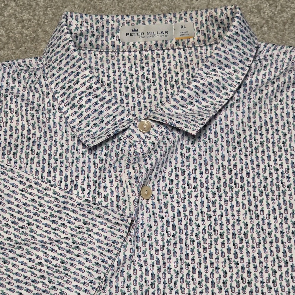 Peter Millar Mens XL Featherweight Golf Polo Print All Over Bloody Mary UPF 50+